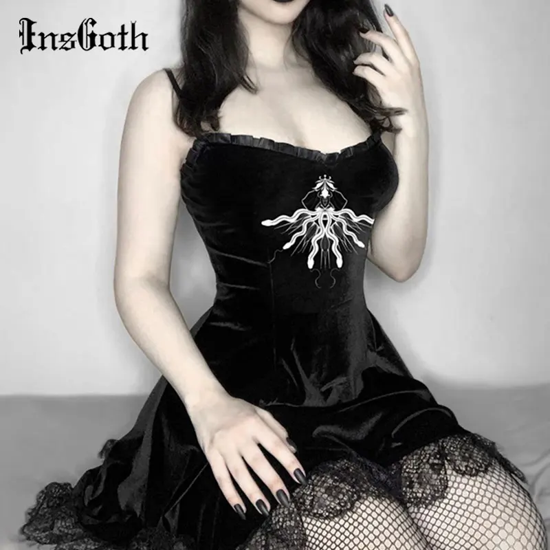 InsGoth Retro Velvet Black Dress Goth Aesthetic High Waist Lace Dress Elegant Spaghetti Straps A Line Women Party Dresses
InsGoth Retro Velvet Black Dress Goth Aesthetic High Waist Lace Dress Elegant Spaghetti Straps A Line Women Party Dresses