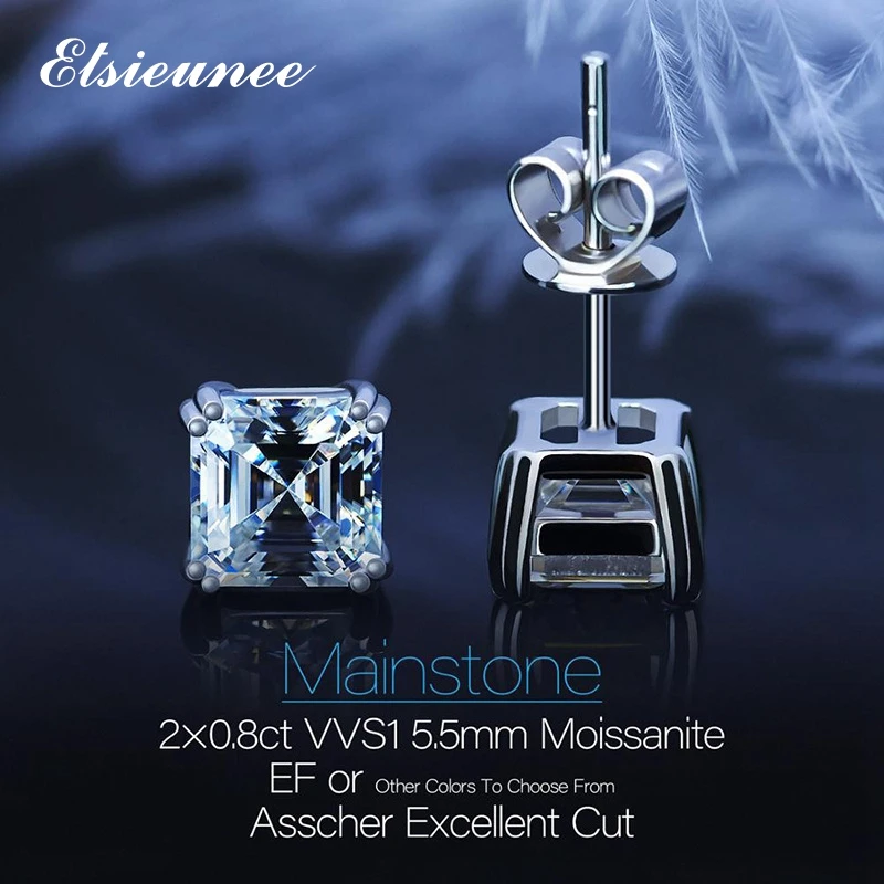 ELSIEUNEE 100% 925 Sterling Silver Asscher Cut 1.6ct D Color Real Moissanite Earrings Wedding Engagement Ear Stud Fine Jewelry 
ELSIEUNEE 100% 925 Sterling Silver Asscher Cut 1.6ct D Color Real Moissanite Earrings Wedding Engagement Ear Stud Fine Jewelry