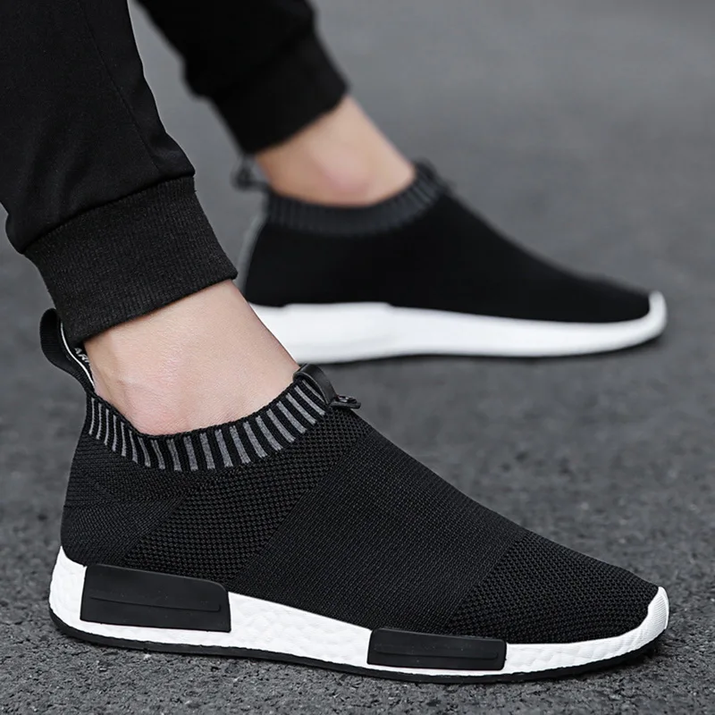 SHUJIN Sneakers Shoes Men Socks Stretch Fabric Male Lace Up Vulcanize Breathable Light Mesh Shallow Flats Casual | Обувь