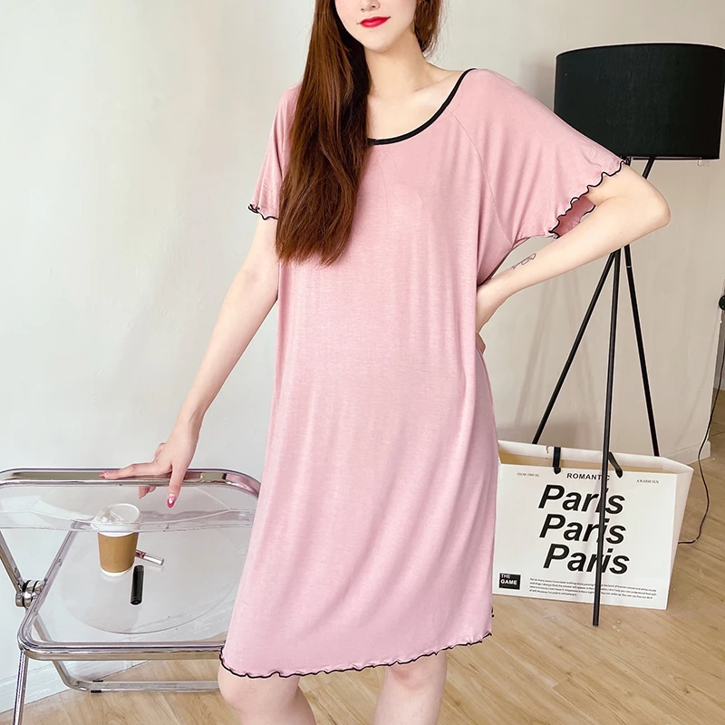 Women Solid Patchwork Sleepwear Dress Casual Lingerie Modal Comfortable Nightgrown Short-Sleevre Female Nighty Underwear
Women Solid Patchwork Sleepwear Dress Casual Lingerie Modal Comfortable Nightgrown Short-Sleevre Female Nighty Underwear