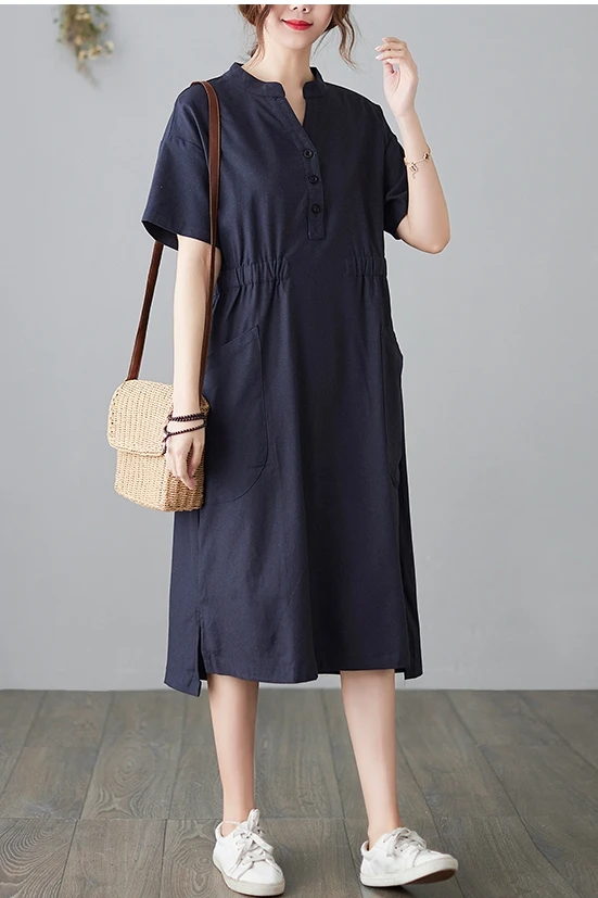 COIGARSAM Cotton Linen Women dress New Summer Short Sleeve Loose Dresses Blue Apricot 9180
COIGARSAM Cotton Linen Women dress New Summer Short Sleeve Loose Dresses Blue Apricot 9180