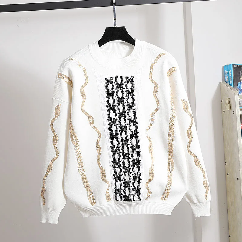 White Black Gray Sequins Knitted Tracksuits Women Outfits Korean Fashion Loose Casual Pullover Sweater Pencil Pants Set Female
White Black Gray Sequins Knitted Tracksuits Women Outfits Korean Fashion Loose Casual Pullover Sweater Pencil Pants Set Female