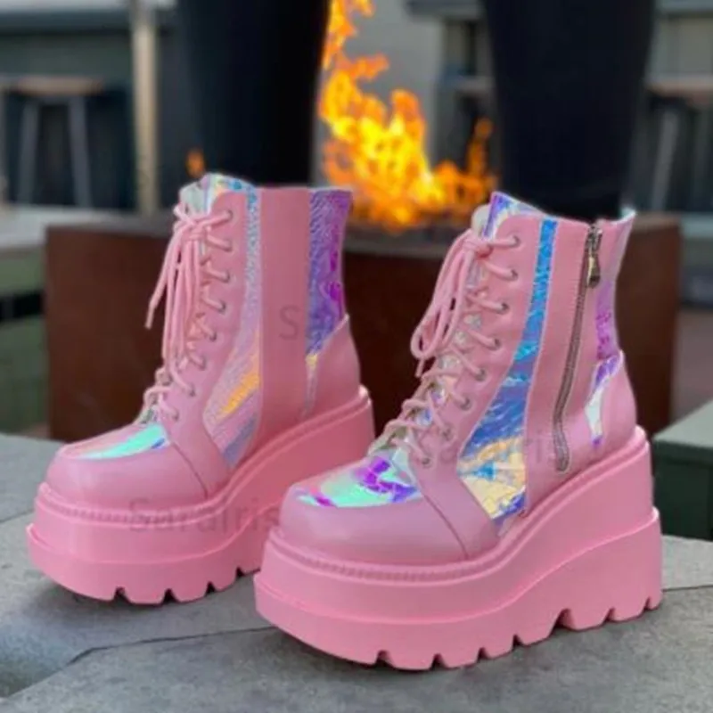 Autumn/Winter New High-top Platform Shoes Womens Color Matching Zipper Single Boots Lace-up Booties Heels Size 43 Women Shoes
Autumn/Winter New High-top Platform Shoes Womens Color Matching Zipper Single Boots Lace-up Booties Heels Size 43 Women Shoes