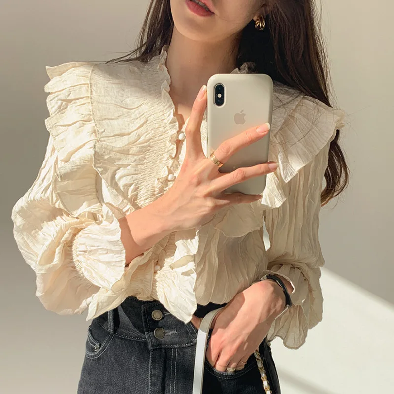 Texture Women's Shirt 2021 Spring/Autumn Fashion Ruffled Pleated Loose Elegant V-neck Top Long Sleeve Simple Blouses All-Match
Texture Women's Shirt 2021 Spring/Autumn Fashion Ruffled Pleated Loose Elegant V-neck Top Long Sleeve Simple Blouses All-Match