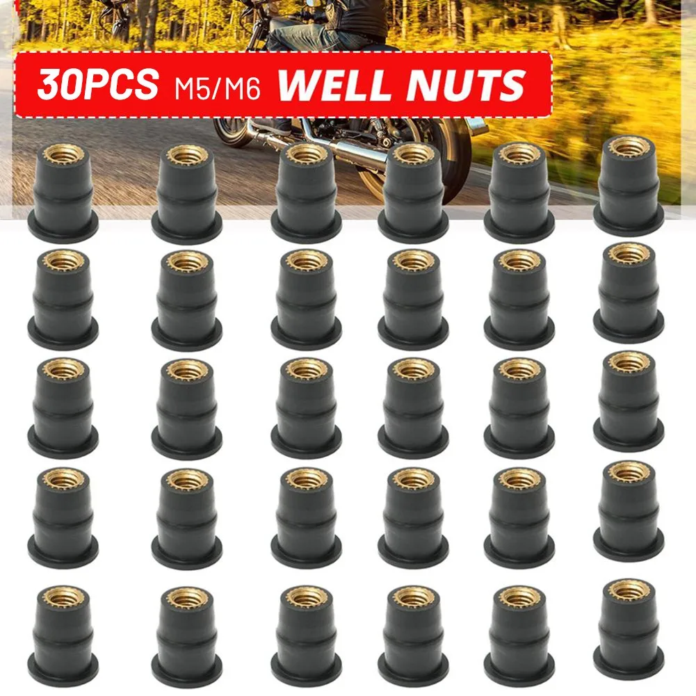M6 Motorcycle Replace Brass Nuts 30pcs Accessories Black Boats Equipment