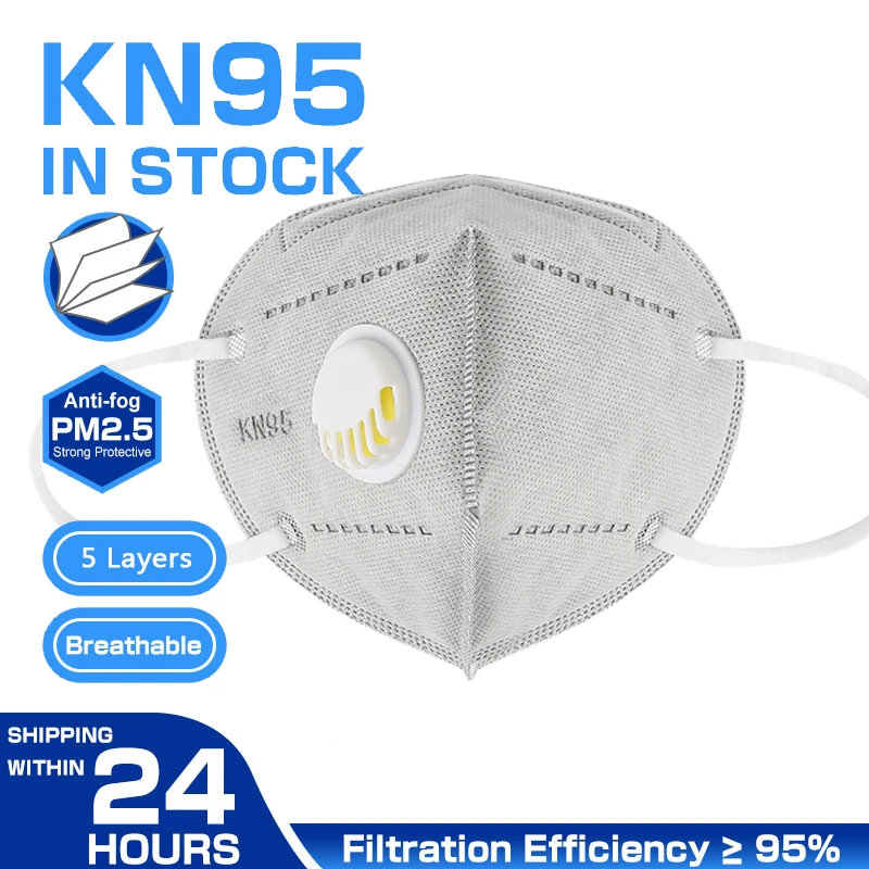 Маска-респиратор KN95 FFP2 5 слоев дышащая с клапаном защита лица забота о здоровье от