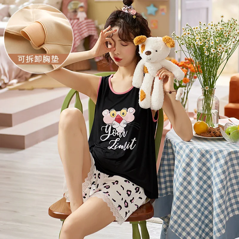 Women's pajamas pajamas women's summer thin sling modal vest with chest pad sleeveless shorts home pajamas nightgown
Women's pajamas pajamas women's summer thin sling modal vest with chest pad sleeveless shorts home pajamas nightgown