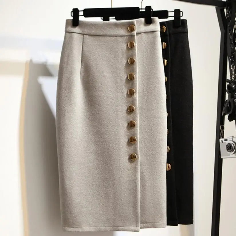 New Fashion Woolen Elegant Long Mid-calf Women Skirts Pencil Single-breasted High Waist Winter Skirt
New Fashion Woolen Elegant Long Mid-calf Women Skirts Pencil Single-breasted High Waist Winter Skirt