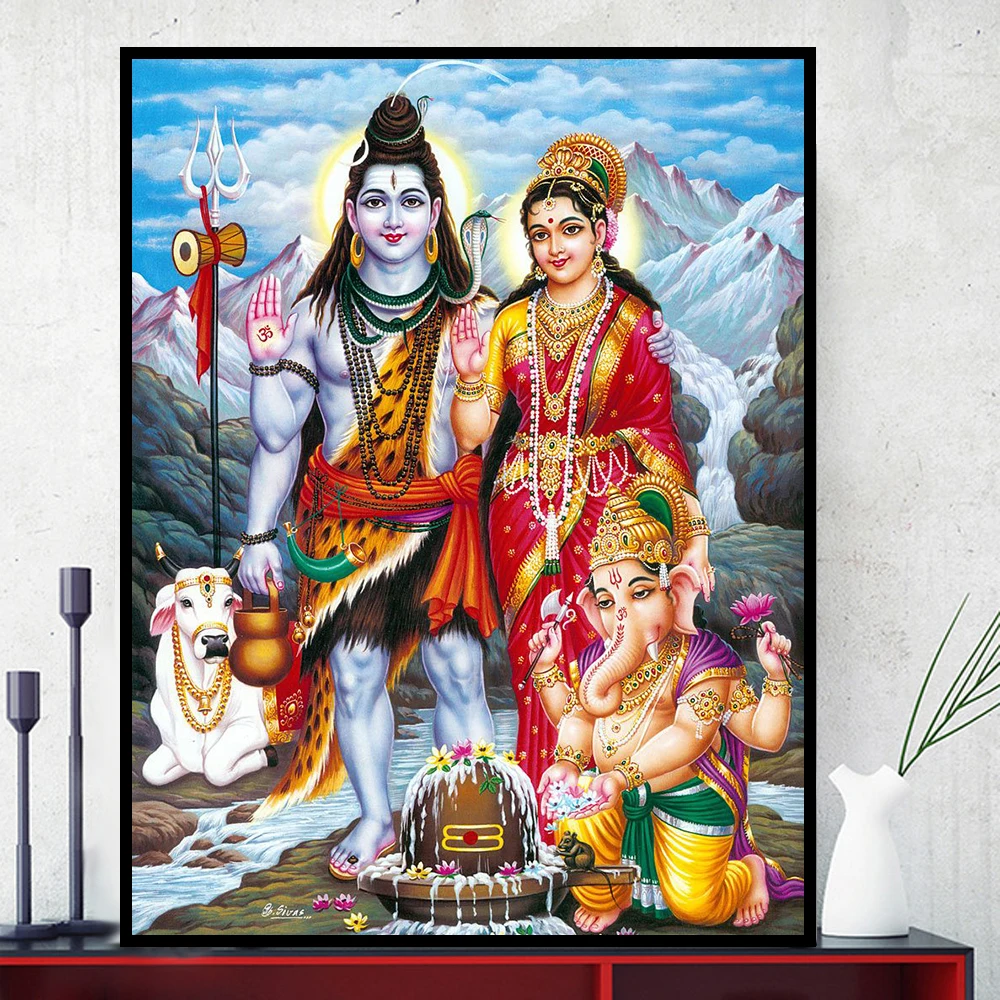 Набор для алмазной вышивки по номерам Shiva Parvati Ganesha 5D|Алмазная мозаика и вышивка| |