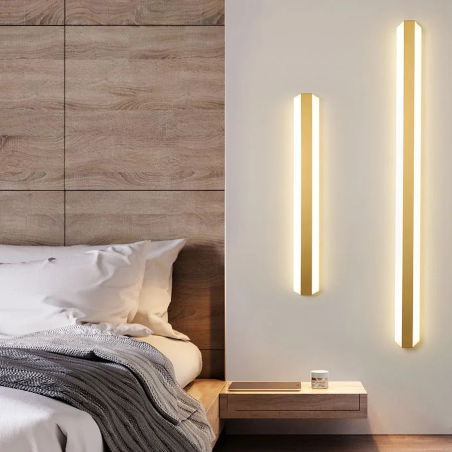 

Креативные длинные настенные лампы в полоску, лампы для коридора, гостиницы, ресторана, алюминиевые прикроватные Настенные светильники черного и золотого цвета для спальни