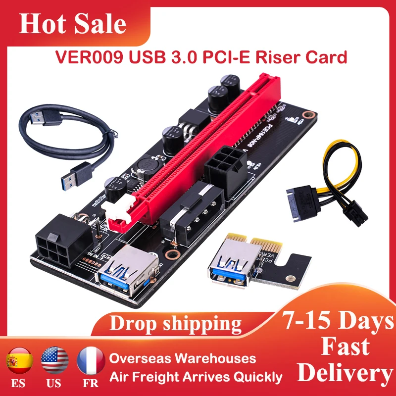VER009 USB 3.0 PCI-E Riser Card for BTC Mining Miner VER 009S Express 1X to 16x Extender Adapter SATA 15pin to 6pin Power Cables
VER009 USB 3.0 PCI-E Riser Card for BTC Mining Miner VER 009S Express 1X to 16x Extender Adapter SATA 15pin to 6pin Power Cables