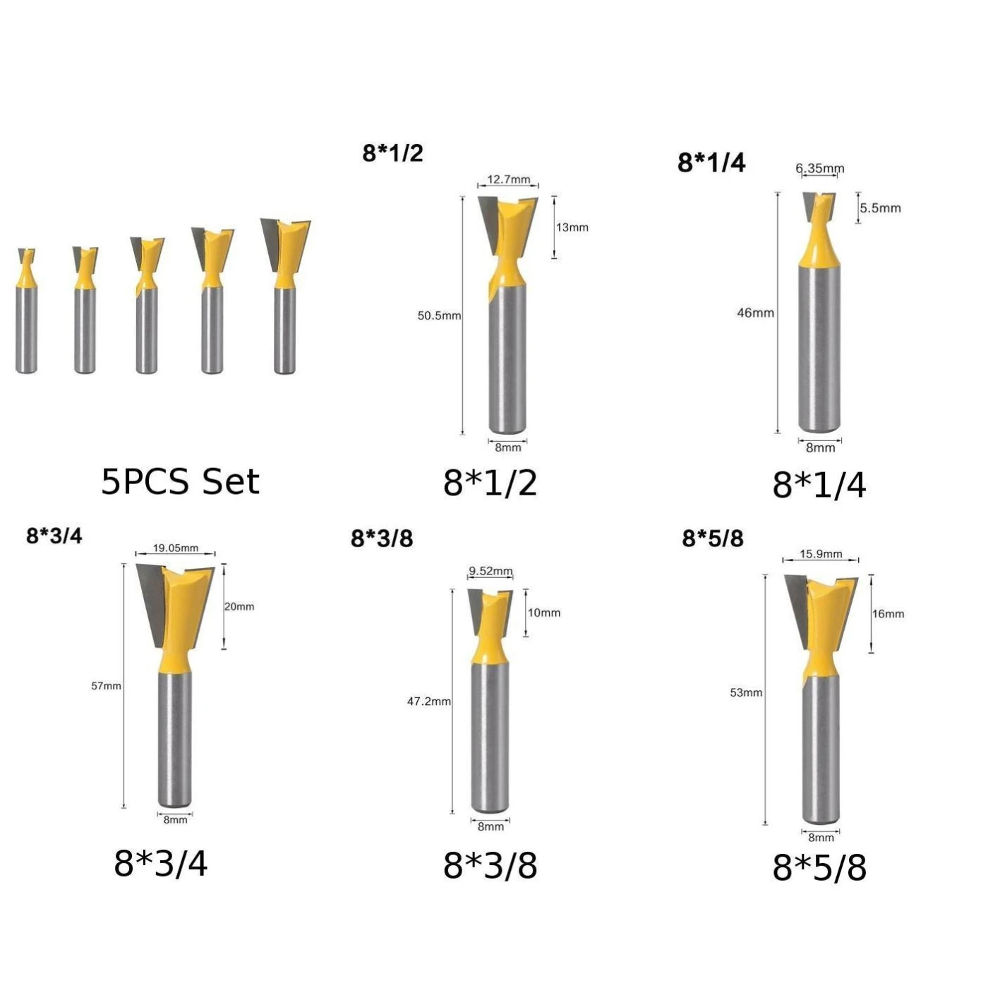 8mm Shank Router Bit Carbide Sloting Cutter Wood Working Milling Tool Bearing
8mm Shank Router Bit Carbide Sloting Cutter Wood Working Milling Tool Bearing