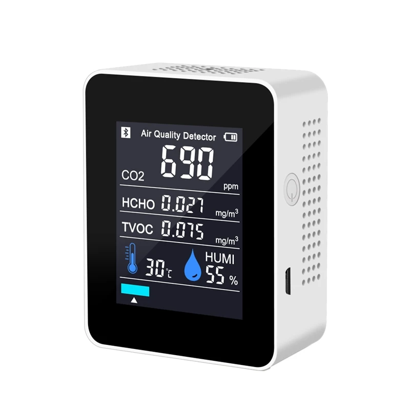 5 in 1 CO2 Meter Temperature Humidity Sensor Air Quality Monitor Carbon Dioxide TVOC Formaldehyde HCHO Detector
5 in 1 CO2 Meter Temperature Humidity Sensor Air Quality Monitor Carbon Dioxide TVOC Formaldehyde HCHO Detector