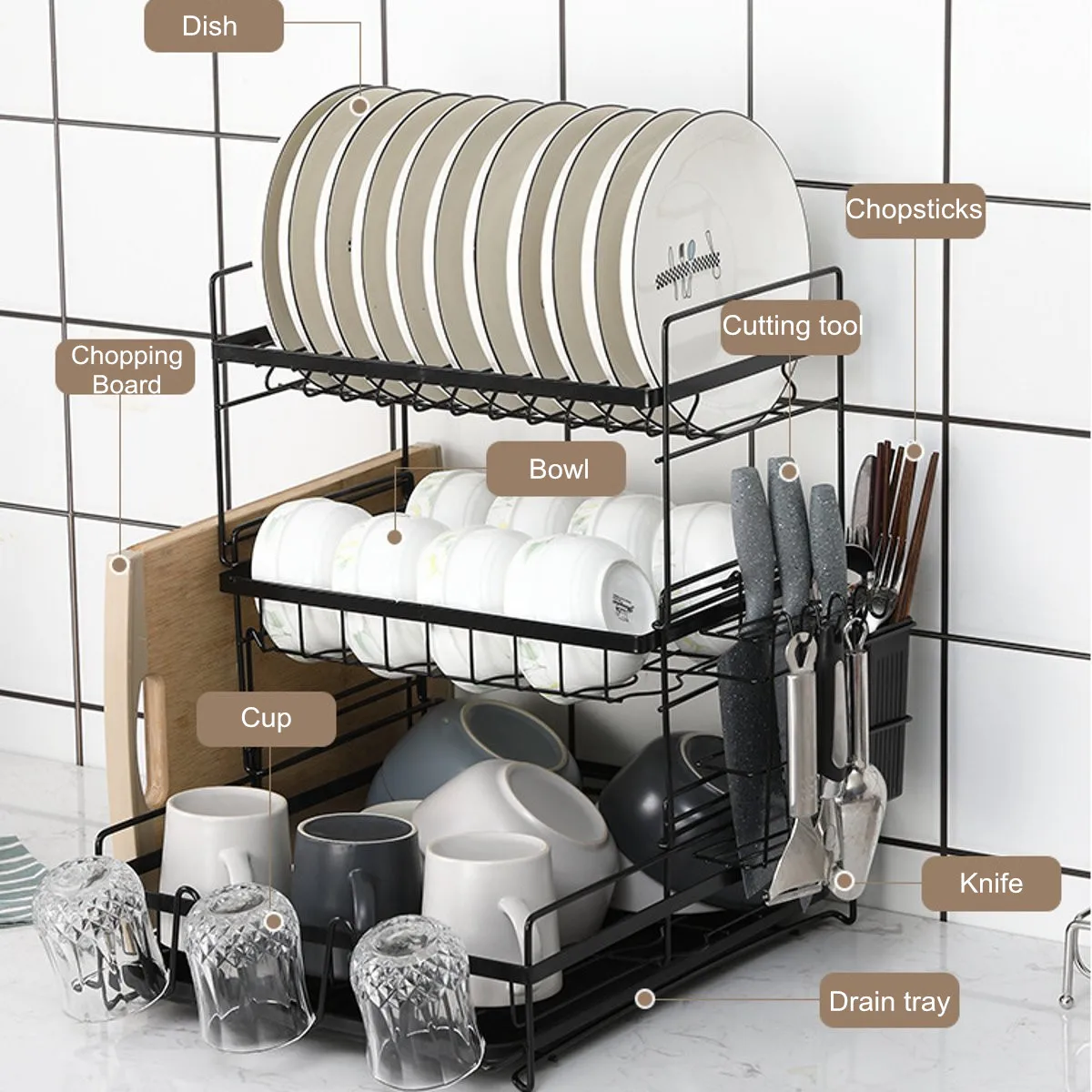 2/3 Tiers Stainless Steel Dish Drying Rack with Drainboard Countertop Utensil Holder Kitchen Counter Drainer Cutlery Shelves
2/3 Tiers Stainless Steel Dish Drying Rack with Drainboard Countertop Utensil Holder Kitchen Counter Drainer Cutlery Shelves