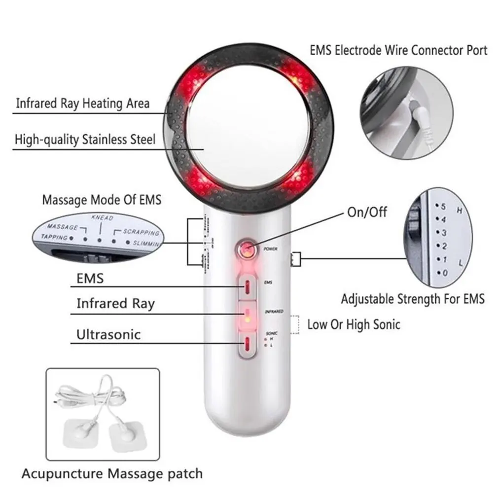 Ultrasonic Three-In-One Slimming Instrument Massager Led Beauty Instrument Ems Micro-Electric Skin Shaping Instrument 
Ultrasonic Three-In-One Slimming Instrument Massager Led Beauty Instrument Ems Micro-Electric Skin Shaping Instrument