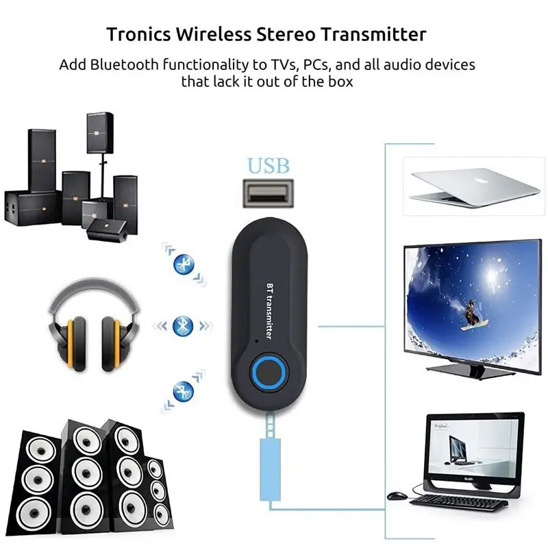 Bluetooth Transmitter Wireless Portable USB Powered 3.5mm Audio AUX for TV Stereo Speaker Headset iPod MP3 MP4 | Электроника