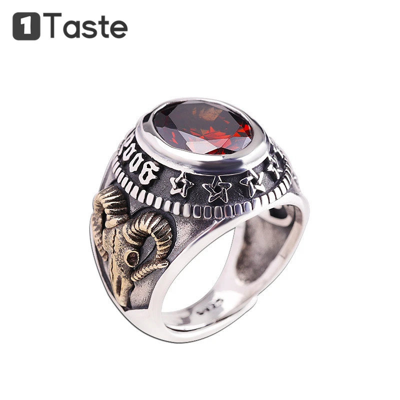 ONE TASTE 925 Sterling Silver Thai Red Blue Corundum Men's Open Rings Vintage Punk Rock Exaggerate Cocktail Ring Fine Jewelry
ONE TASTE 925 Sterling Silver Thai Red Blue Corundum Men's Open Rings Vintage Punk Rock Exaggerate Cocktail Ring Fine Jewelry