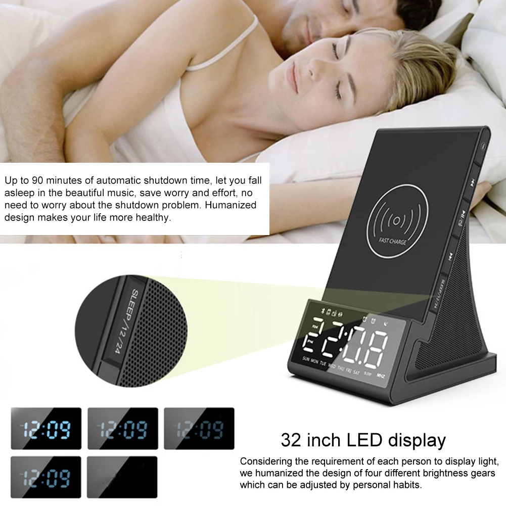Bedside FM Radio Alarm Clock Wireless Charging With Bluetooth Speaker Gift LED Display Phone Holder Home Adjustable Brightness
Bedside FM Radio Alarm Clock Wireless Charging With Bluetooth Speaker Gift LED Display Phone Holder Home Adjustable Brightness