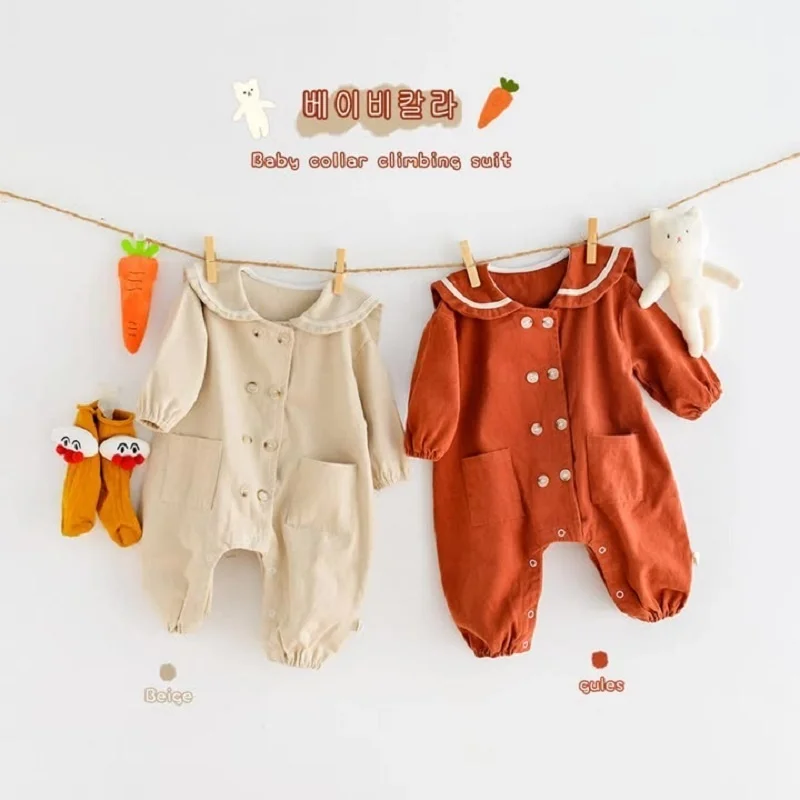 Fashion Baby Romper Spring Autumn Solid Color Wide Lapel Double Breasted Jumpsuit Newborn Boys Girls Clothes 0 To 2 Years Old
Fashion Baby Romper Spring Autumn Solid Color Wide Lapel Double Breasted Jumpsuit Newborn Boys Girls Clothes 0 To 2 Years Old
