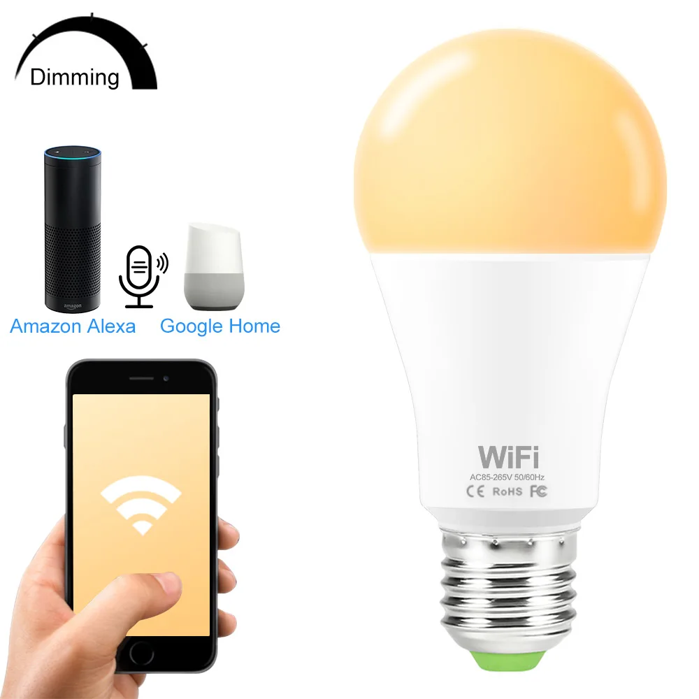 Приглушаемая умная лампа с Wi-Fi домашнее освещение светодиодная ампула E27 B22 15 Вт 110