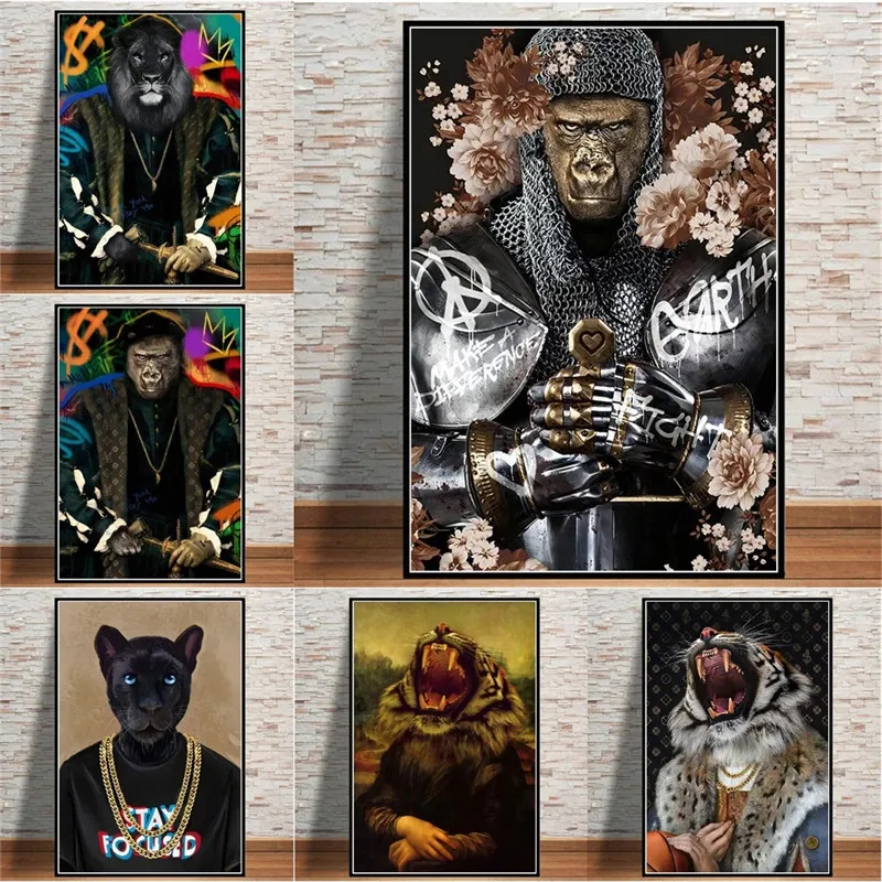 Gorilla Knight and Lion King Funny Animal Canvas Prints European Noble Art Prints Living Room Decoration Picture Frameless 
Gorilla Knight and Lion King Funny Animal Canvas Prints European Noble Art Prints Living Room Decoration Picture Frameless
