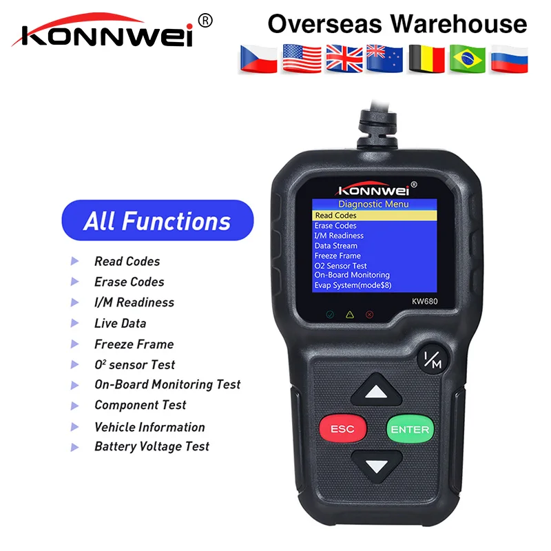 Автомобильный сканер KONNWEI KW680 obd2 диагностический инструмент полнофункциональный
