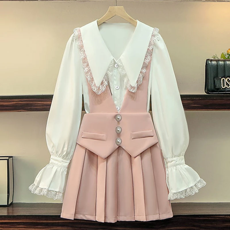 2021 Ladies Outfits Plus Size Women's Fashion New Set Temperament Long Sleeve Single Breasted Shirt Strap Dress Two Piece Set
2021 Ladies Outfits Plus Size Women's Fashion New Set Temperament Long Sleeve Single Breasted Shirt Strap Dress Two Piece Set