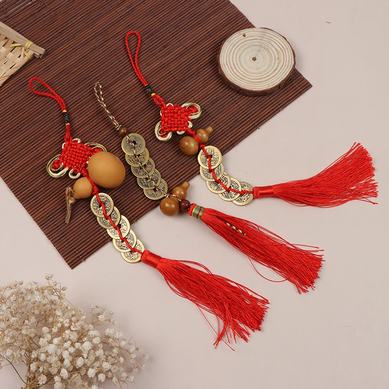 

Good Fortune Five Emperor Money Lucky Charm Ancient Coin Keychain Red Chinese Knot Car Accessories 1Pcs Pendant Decoration