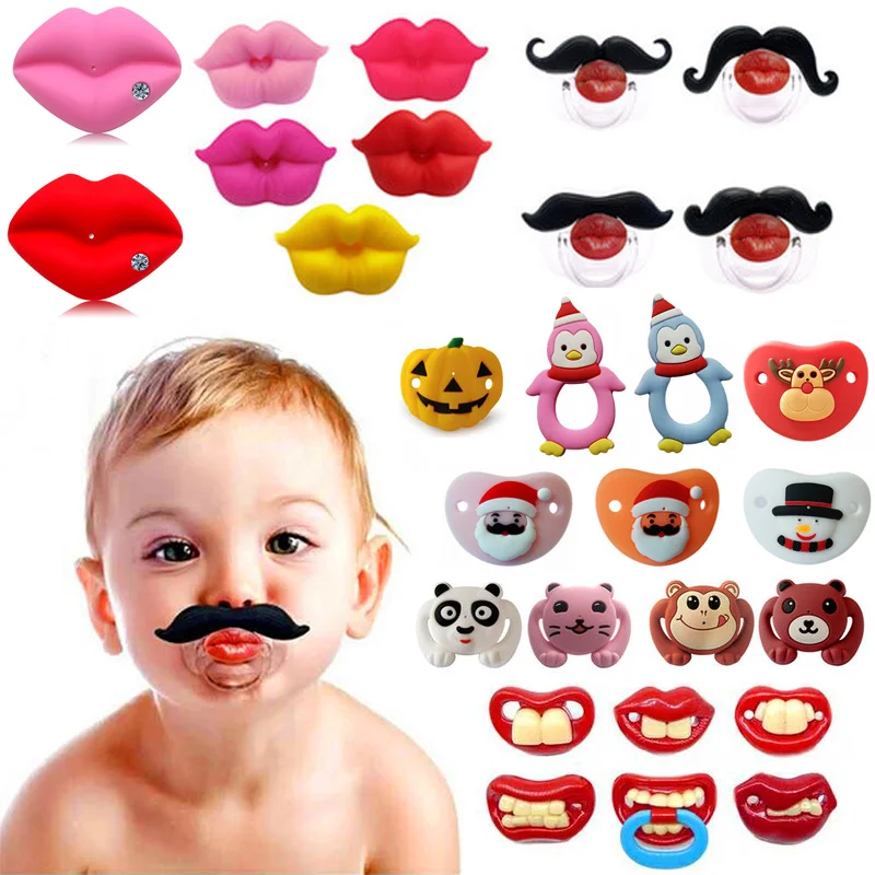 

1pc Baby silicone funny nipple dummy nipple baby pacifier joke prank baby red lip tycoon nipple teether baby christmas