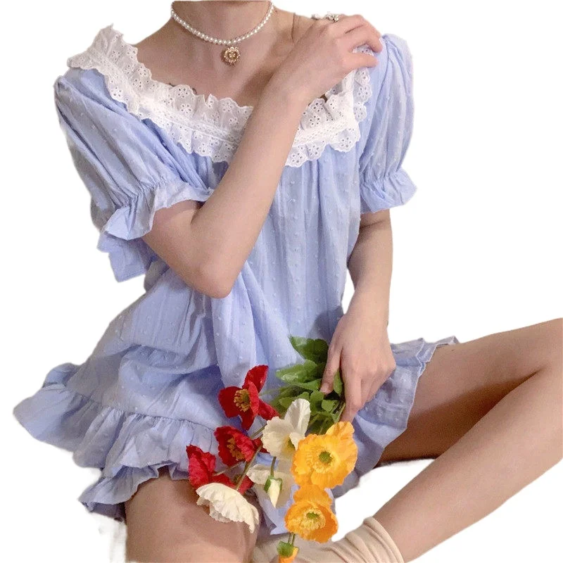 Marple Summer Women Pajamas Set Ladies Shorts Set Sweet Ruffles short sleeve 100% Cotton Square Collar Homewear Lace Sleepwear
Marple Summer Women Pajamas Set Ladies Shorts Set Sweet Ruffles short sleeve 100% Cotton Square Collar Homewear Lace Sleepwear