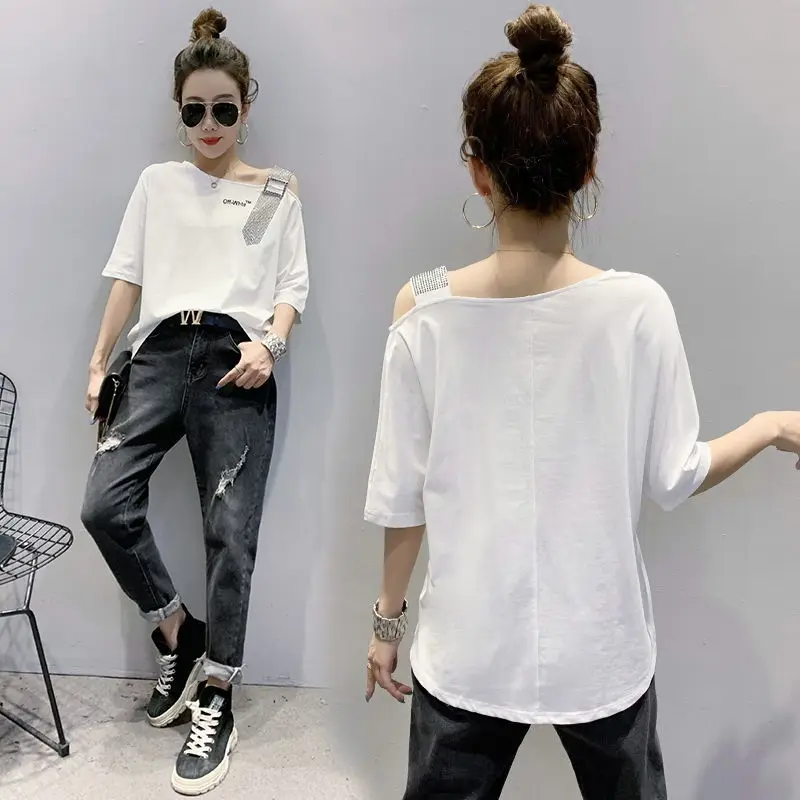 Off the shoulder top short sleeve new heavy industry T-shirt hot drilling foreign style loose sexy slant shoulder half sleeve fa
Off the shoulder top short sleeve new heavy industry T-shirt hot drilling foreign style loose sexy slant shoulder half sleeve fa