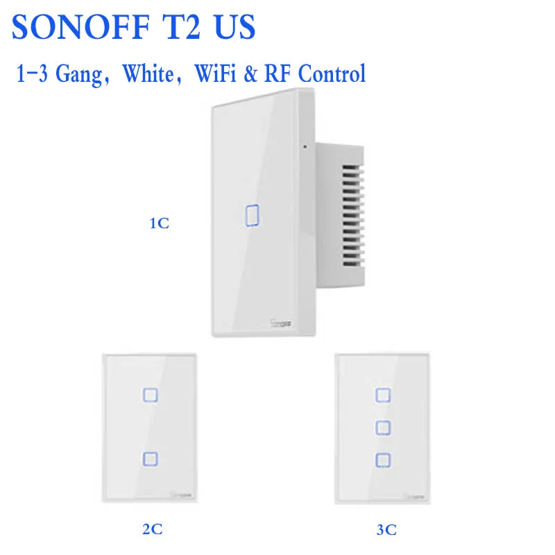 Интеллектуальная беспроводная (Wi-Fi) Сенсорный настенный выключатель света SONOFF T2US