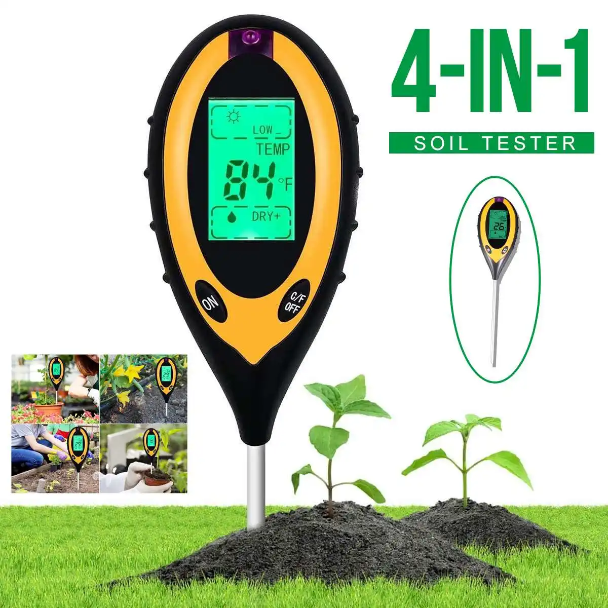 4 in 1 PH Meter Soil Tester Soil Moisture Monitor Sunlight Temp Flower Meter Alkali Test Tool For Garden Plant
4 in 1 PH Meter Soil Tester Soil Moisture Monitor Sunlight Temp Flower Meter Alkali Test Tool For Garden Plant
