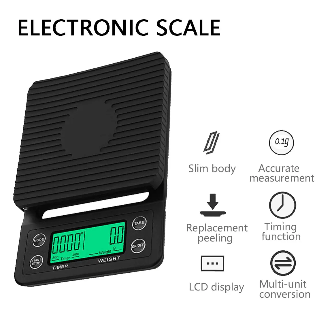 LCD Digital Electronic Drip Coffee Scale with Timer 3kg 5kg 0.1g Digital coffee weight Household Drip Scale Timer
LCD Digital Electronic Drip Coffee Scale with Timer 3kg 5kg 0.1g Digital coffee weight Household Drip Scale Timer