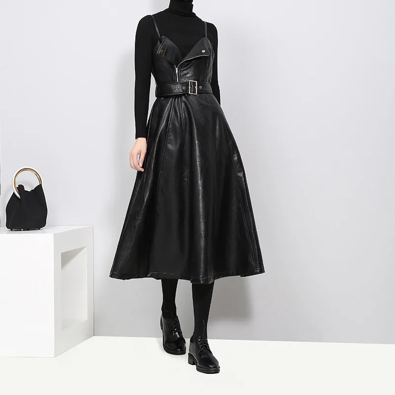 New Autumn Women Dress Elegant Sling PU Leather Dress High Waist Belt Zipper Long Black Dresses Slim Sexy Party Dress Vestidos
New Autumn Women Dress Elegant Sling PU Leather Dress High Waist Belt Zipper Long Black Dresses Slim Sexy Party Dress Vestidos