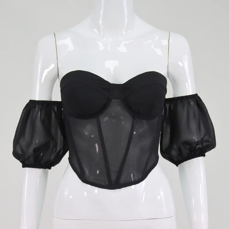Mandylandy Short Sleeve T-shirt Summer Mesh Stitching Slim Fit T-shirt Women's Lantern Sleeve Backless Strapless Chiffon T-shirt
Mandylandy Short Sleeve T-shirt Summer Mesh Stitching Slim Fit T-shirt Women's Lantern Sleeve Backless Strapless Chiffon T-shirt