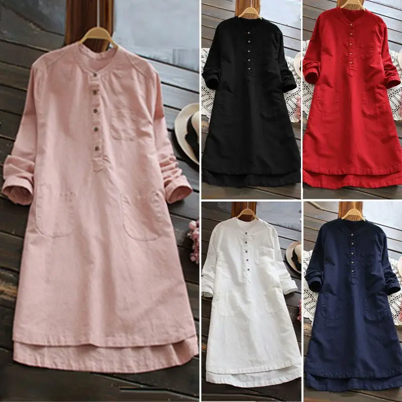 2021 ZANZEA Elegant Cotton Shirt Dress Women's Autumn Sundress Long Sleeve Knee Length Vestidos Female Solid Robe Oversized 5XL
2021 ZANZEA Elegant Cotton Shirt Dress Women's Autumn Sundress Long Sleeve Knee Length Vestidos Female Solid Robe Oversized 5XL
