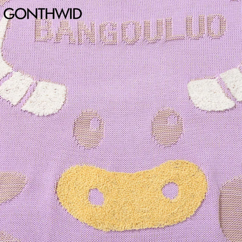 GONTHWID Sweaters Harajuku Embroidery Cartoon Cow Knitted Pullover Jumpers Streetwear Hip Hop Fashion Casual Knitwear Tops
GONTHWID Sweaters Harajuku Embroidery Cartoon Cow Knitted Pullover Jumpers Streetwear Hip Hop Fashion Casual Knitwear Tops