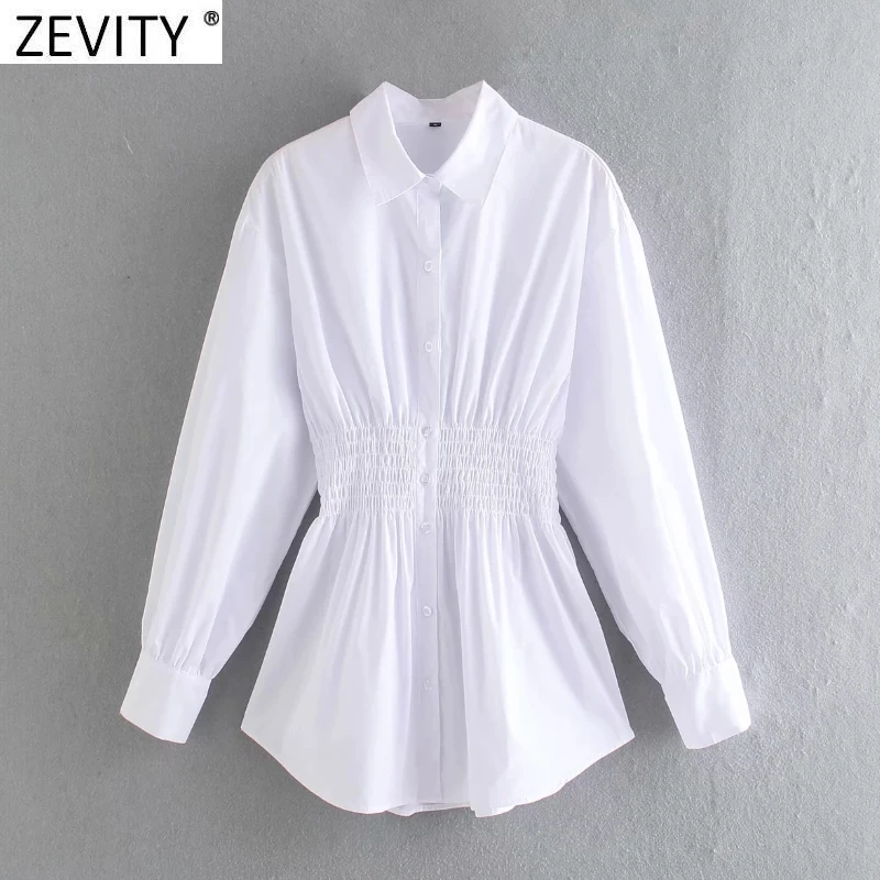 Zevity Women Fashion Turn Down Collar Waist Elastic Pleating White Smock Blouse Office Ladies Slim Shirt Chic Blusas Tops LS9023
Zevity Women Fashion Turn Down Collar Waist Elastic Pleating White Smock Blouse Office Ladies Slim Shirt Chic Blusas Tops LS9023