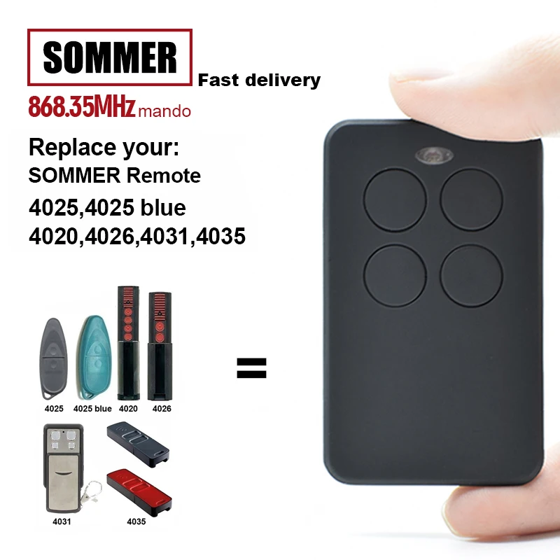 SOMMER 868 remote garage door rolling code remote control duplicator SOMMER 4020 4026 TX03-868-4 remote control 868mhz Clone
SOMMER 868 remote garage door rolling code remote control duplicator SOMMER 4020 4026 TX03-868-4 remote control 868mhz Clone