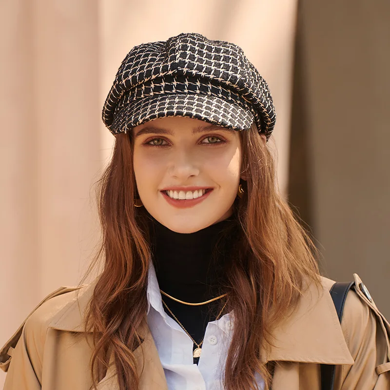 

Women Fashion Berets Autumn Winter Solid Felt Berets Hat For Girls Plaid Vintage Hat Cap Mujer Octagonal Hats Ladies Boina Caps