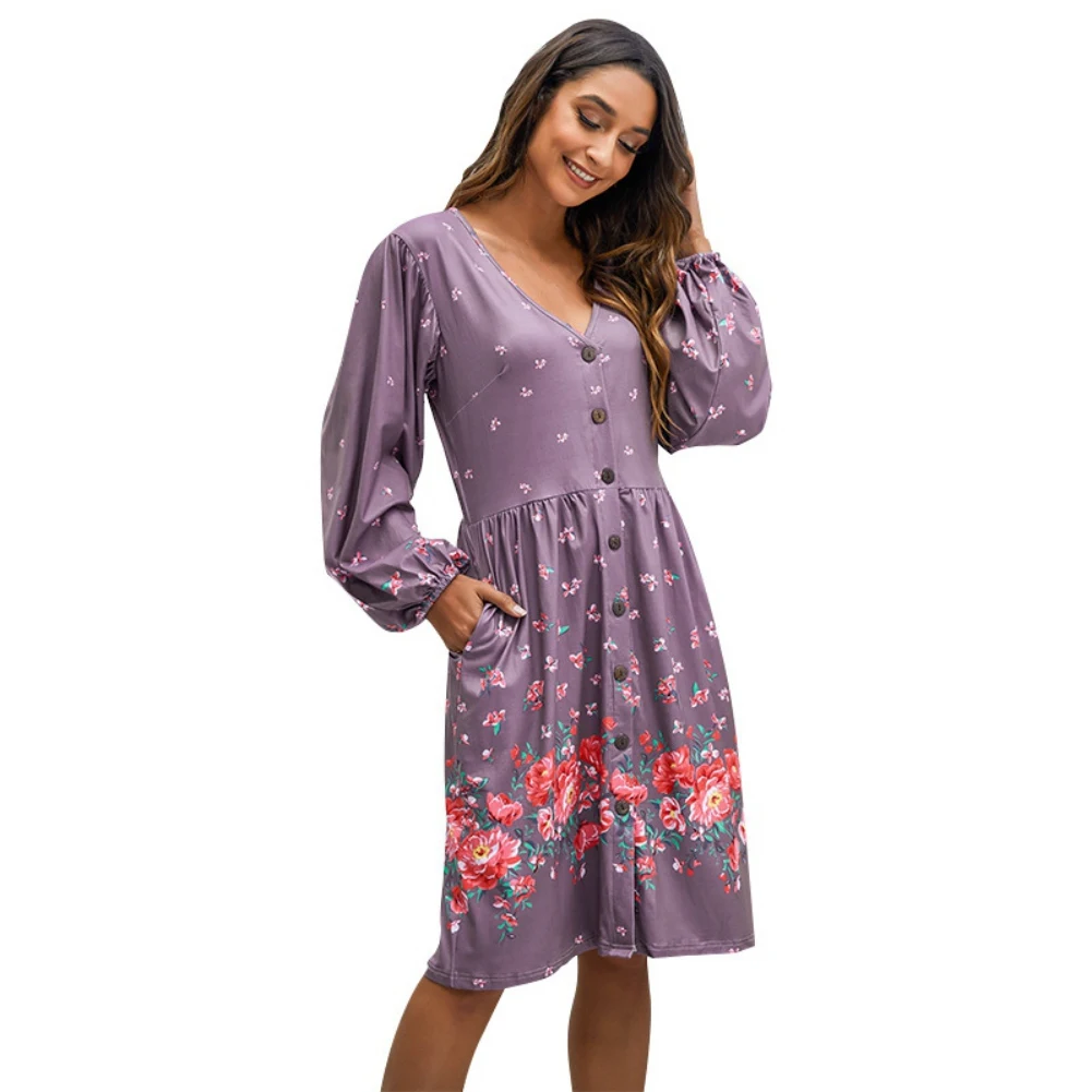 2021 Fashion Summer Beach Women's Floral Printed Bohemian Long Sleeve Loose High Waist Button V-neck Casual Dress Plus Size XL 
2021 Fashion Summer Beach Women's Floral Printed Bohemian Long Sleeve Loose High Waist Button V-neck Casual Dress Plus Size XL