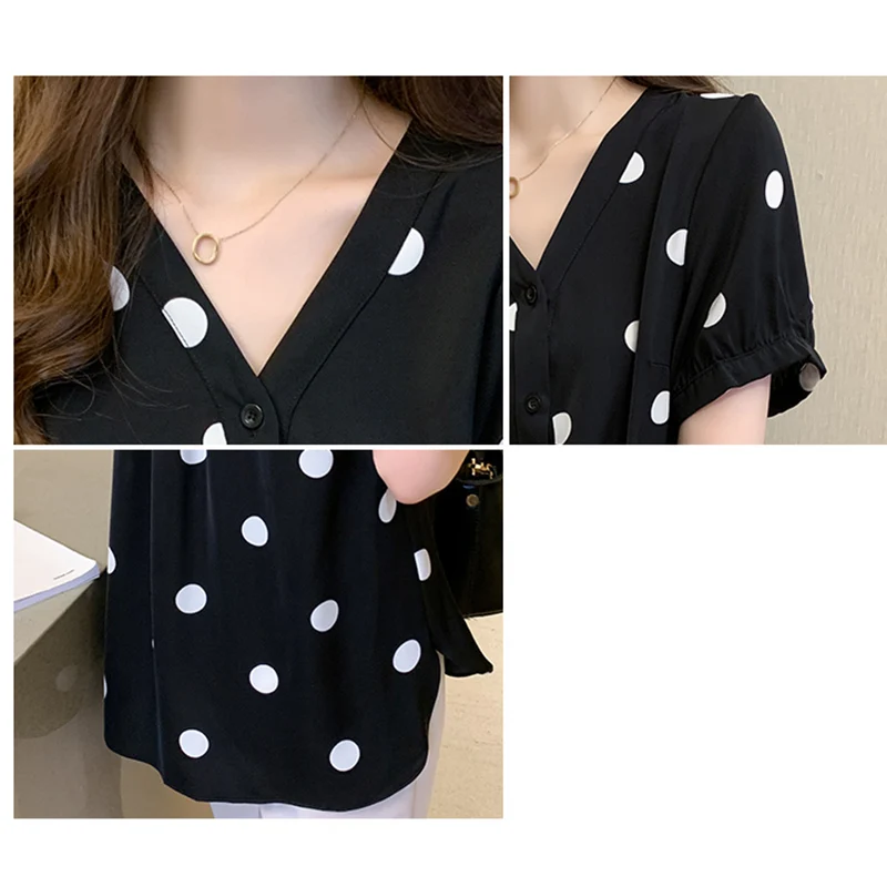 LJSXLS 2021 Summer The New Chiffon Polka Dot Print Shirts Women Button Loose Short Sleeve V-Neck Black Female Blouse Womens Tops
LJSXLS 2021 Summer The New Chiffon Polka Dot Print Shirts Women Button Loose Short Sleeve V-Neck Black Female Blouse Womens Tops