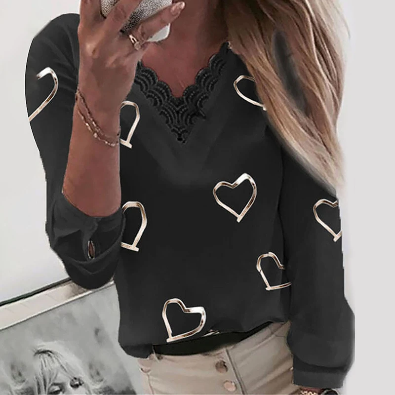 2021 Spring Fashion Heart Print Long Sleeve Blouse Women Shirts New Elegant V-Neck Lace Patchwork Tops Female Casual Loose Blusa
2021 Spring Fashion Heart Print Long Sleeve Blouse Women Shirts New Elegant V-Neck Lace Patchwork Tops Female Casual Loose Blusa