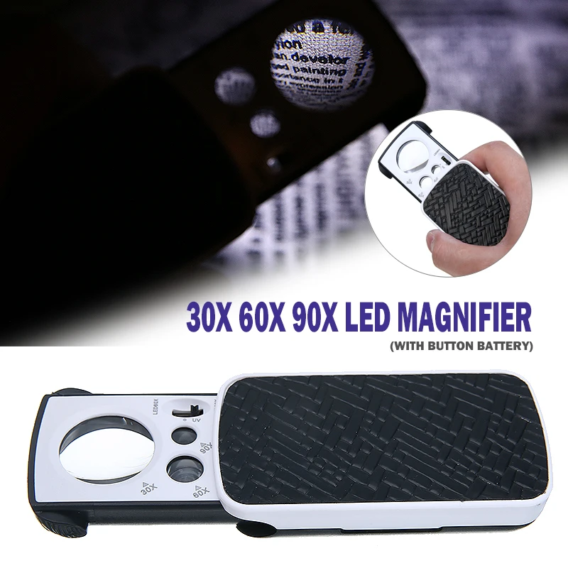 30/60/90X LED Light Magnifier Coin Jewelry Eye Loupe Magnifier Watchmakers Repair Tool Jewelry Diamond Loop Repair Magnifiers
30/60/90X LED Light Magnifier Coin Jewelry Eye Loupe Magnifier Watchmakers Repair Tool Jewelry Diamond Loop Repair Magnifiers