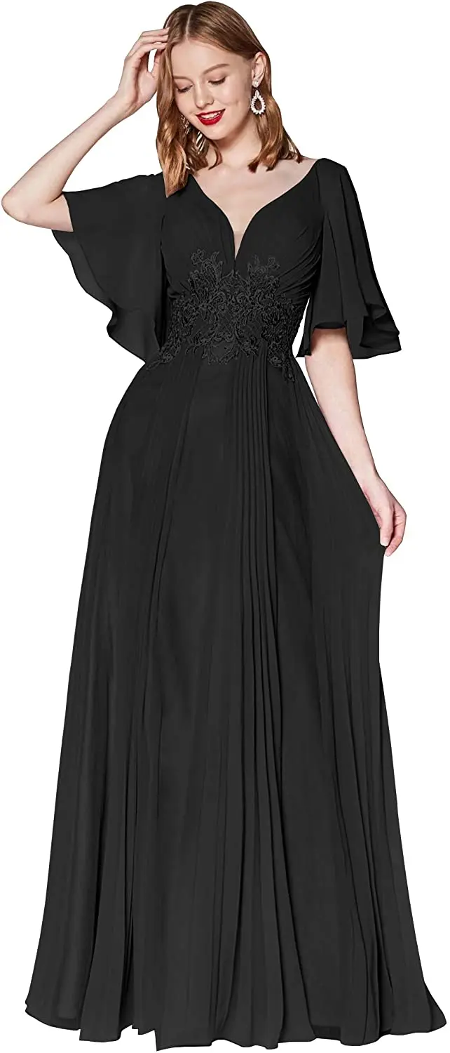 Women's V Neck Lace Appliqued Mother of The Bride Dress with Short Sleeves Long Formal Evening Gown dresses women
Women's V Neck Lace Appliqued Mother of The Bride Dress with Short Sleeves Long Formal Evening Gown dresses women