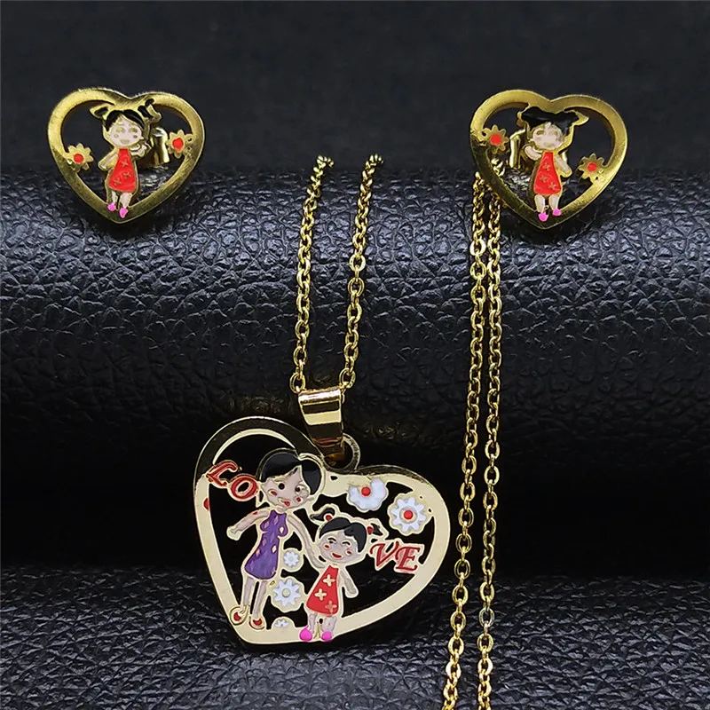 Family Flower Mom Daughter Enamel Stainless Steel Gold Color Heart Necklaces Earrings Sets Jewelry Kid Set Jewelry S9500S01
Family Flower Mom Daughter Enamel Stainless Steel Gold Color Heart Necklaces Earrings Sets Jewelry Kid Set Jewelry S9500S01