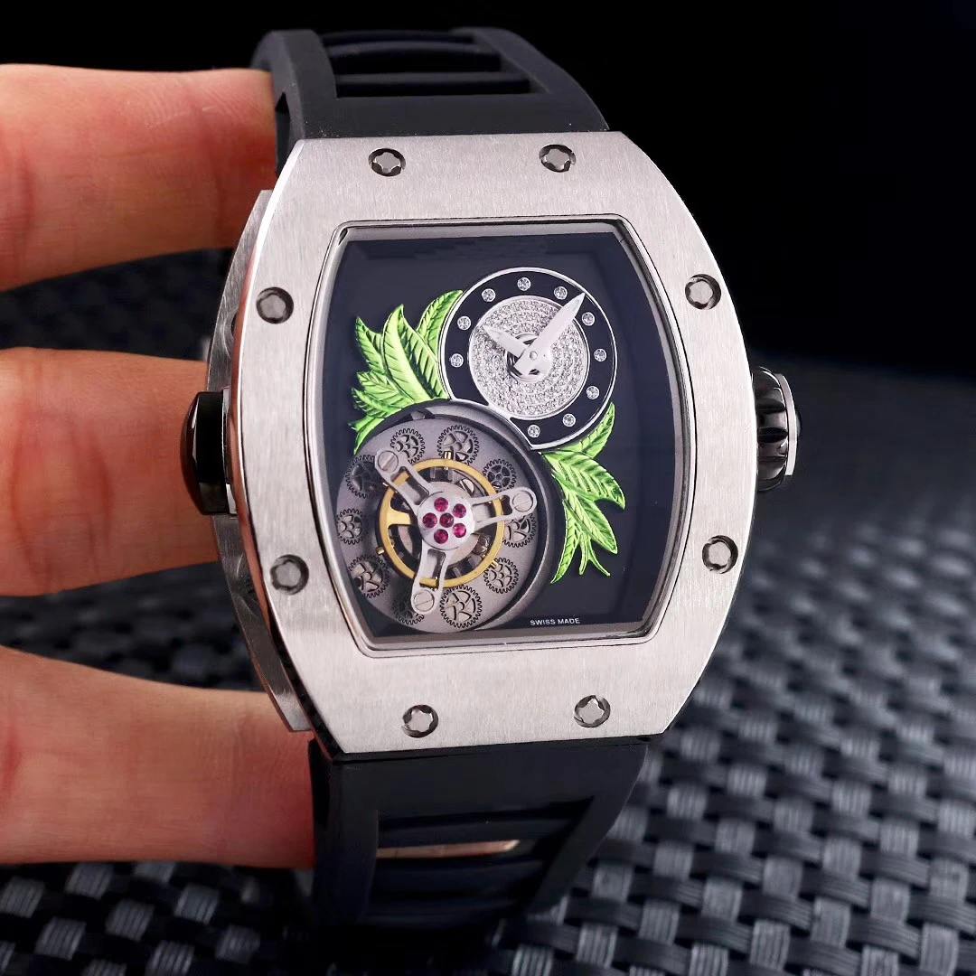 2020 Luxury Brand New Men Automatic Mechanical Skeleton Silver White Green Fleur Rubber Stainless Steel Watch Tourbillion Flower
2020 Luxury Brand New Men Automatic Mechanical Skeleton Silver White Green Fleur Rubber Stainless Steel Watch Tourbillion Flower