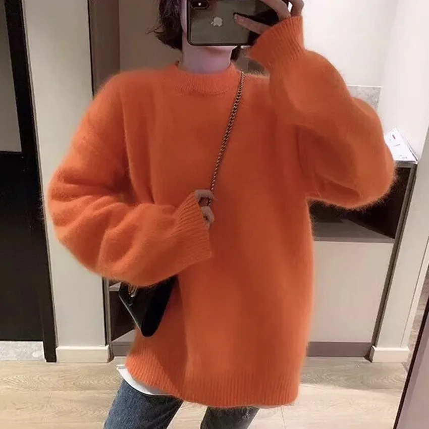Oversized Autumn Winter Mohair Knitted Thick Sweater Elegant Women Orange Mink Cashmere Soft Long Sleeve Loose Pullovers
Oversized Autumn Winter Mohair Knitted Thick Sweater Elegant Women Orange Mink Cashmere Soft Long Sleeve Loose Pullovers