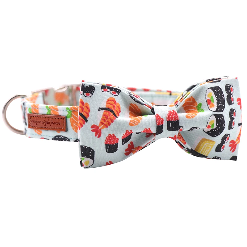 Sushi Blue Cotton Fabric Dog Collar and Leash Set with Bow Tie for Big and Small Dog Metal Buckle Pet Accessories
Sushi Blue Cotton Fabric Dog Collar and Leash Set with Bow Tie for Big and Small Dog Metal Buckle Pet Accessories